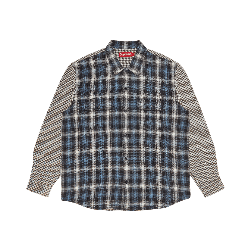 Supreme Houndstooth Plaid Flannel Shirt Grey Blue