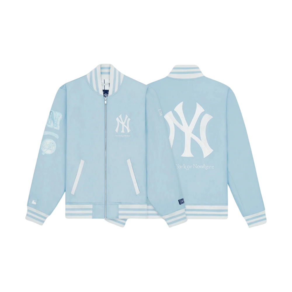New York or Nowhere Pasttime Twill Varsity Jacket Light Blue
