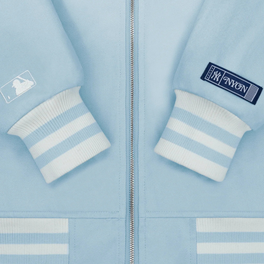 New York or Nowhere Pasttime Twill Varsity Jacket Light Blue