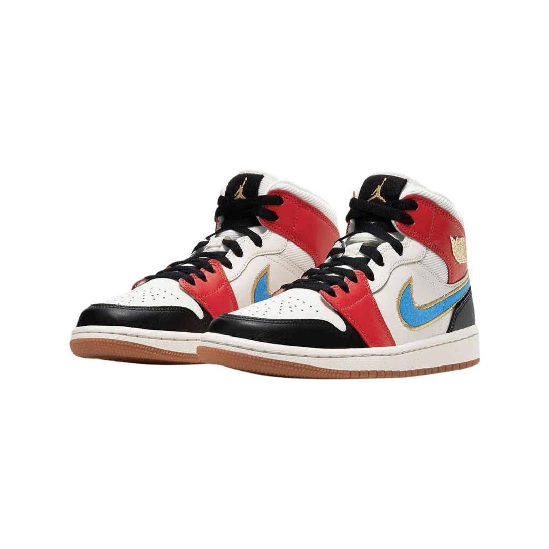 Women's Air Jordan 1 Mid SE Sail Photo Blue Chile Red