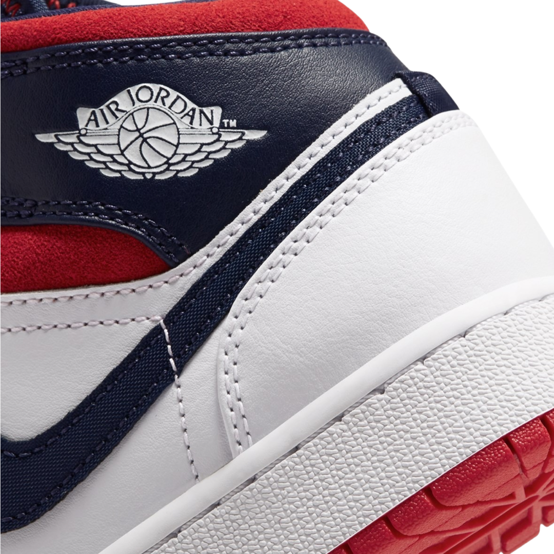 Air Jordan 1 Mid (GS) SE USA White Varsity Red Midnight Navy