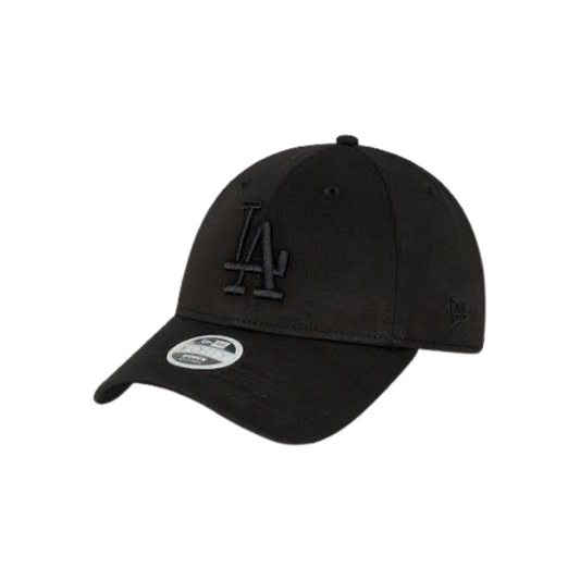 Women's New Era 940 Pre-Curved Visor LA Dodgers Black on Black Jersey Clothstrap Cap