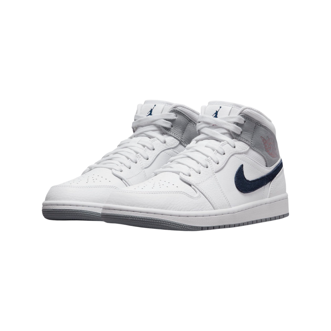 Air Jordan 1 Mid Paris White University Red Stealth Midnight Navy