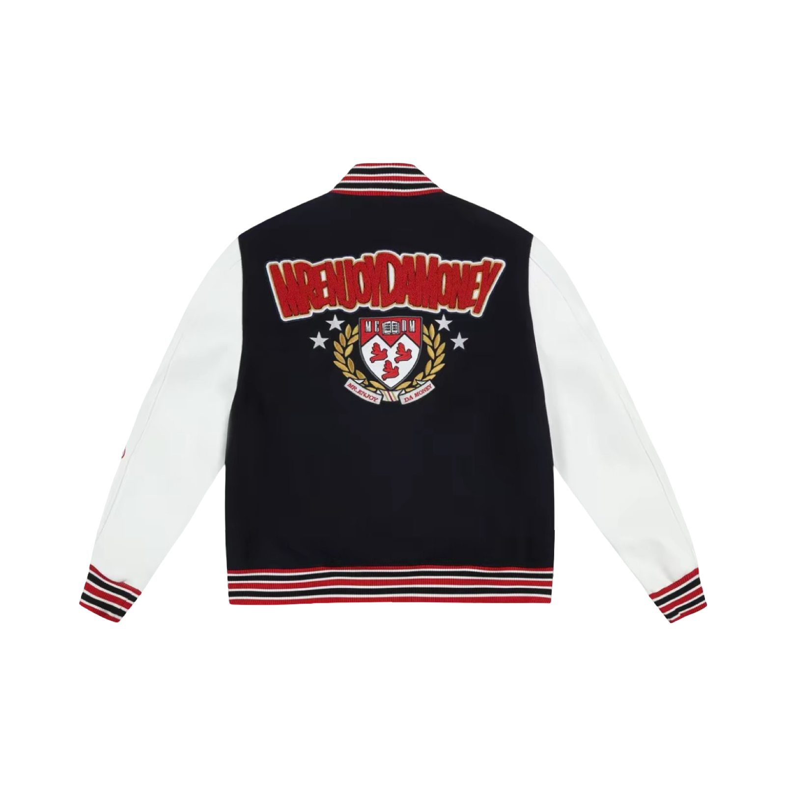 Mr Enjoy Da Money Varsity Jacket Navy White Red