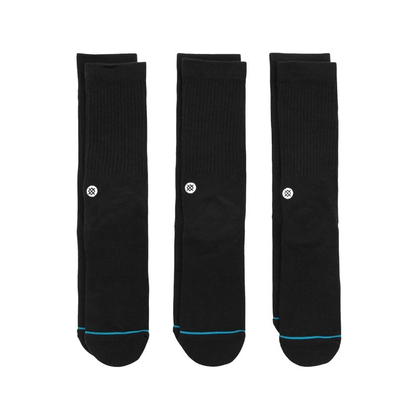 Stance Icon Crew Socks 3 Pack Black Black