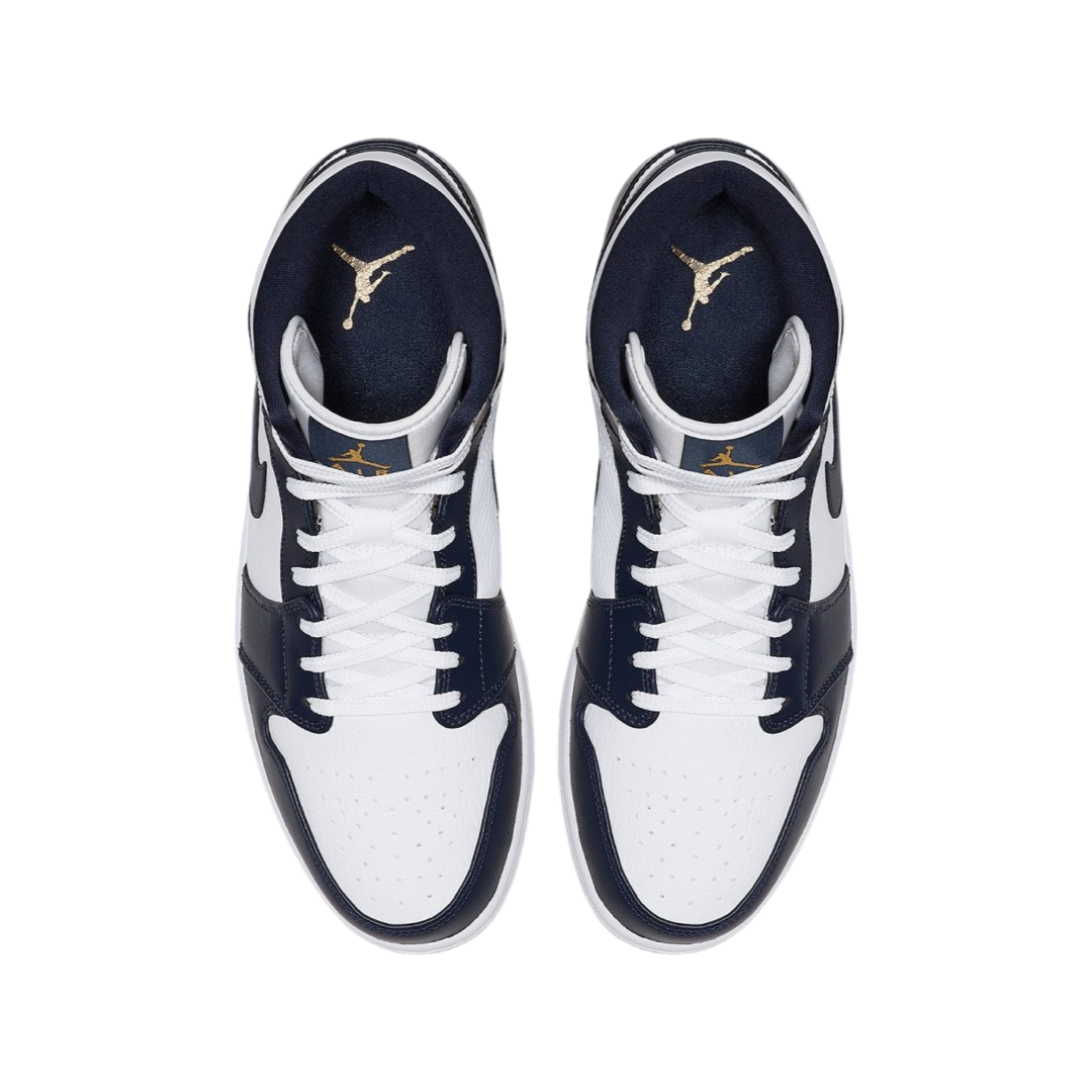 Air Jordan 1 Mid Obsidian White Metallic Gold Obsidian