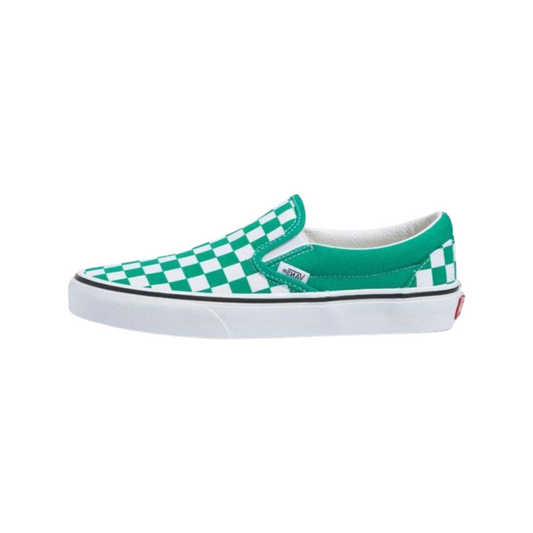 Classic Slip On Checkerboard Pepper Green True White by Vans