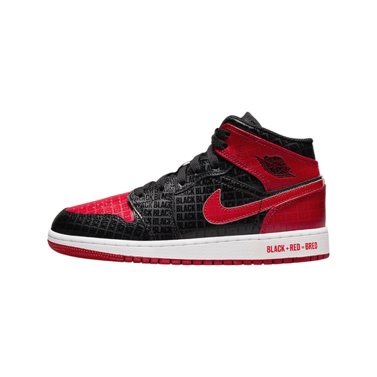 Air Jordan 1 Mid GS BRED Text Black Gym Red White