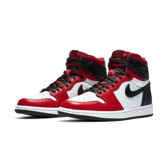 Women's Air Jordan 1 High Satin Red Snake Skin Gym Red White Black