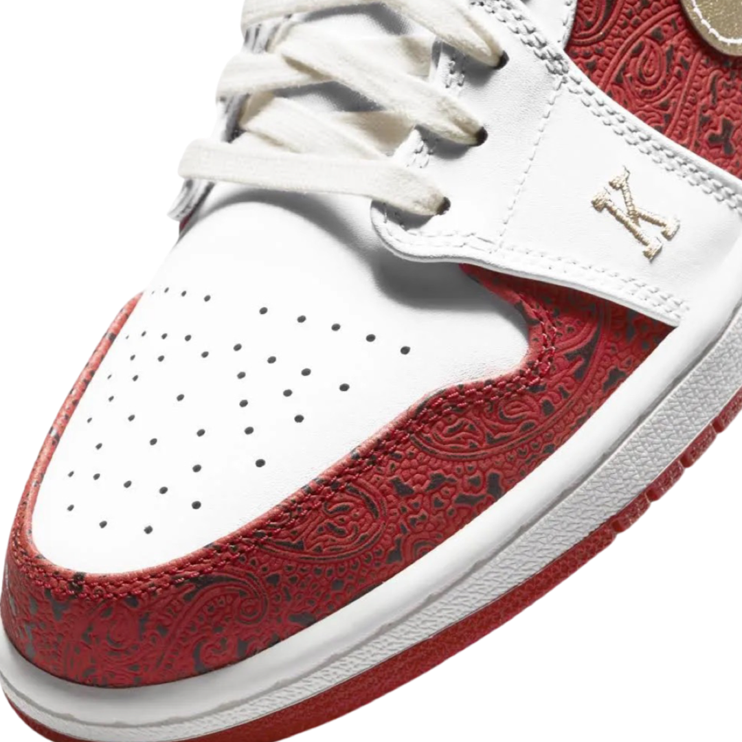 Air Jordan 1 Low Spades White Metallic Gold University Red Sail