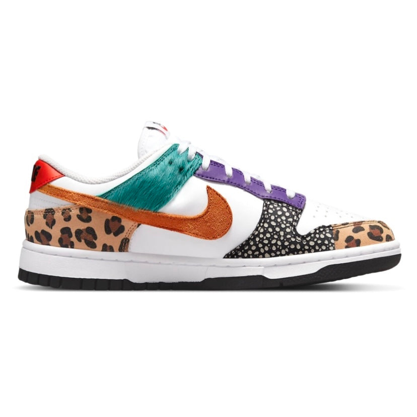 Women's Dunk Low SE Safari Animal Print White Light Curry Washed Teal