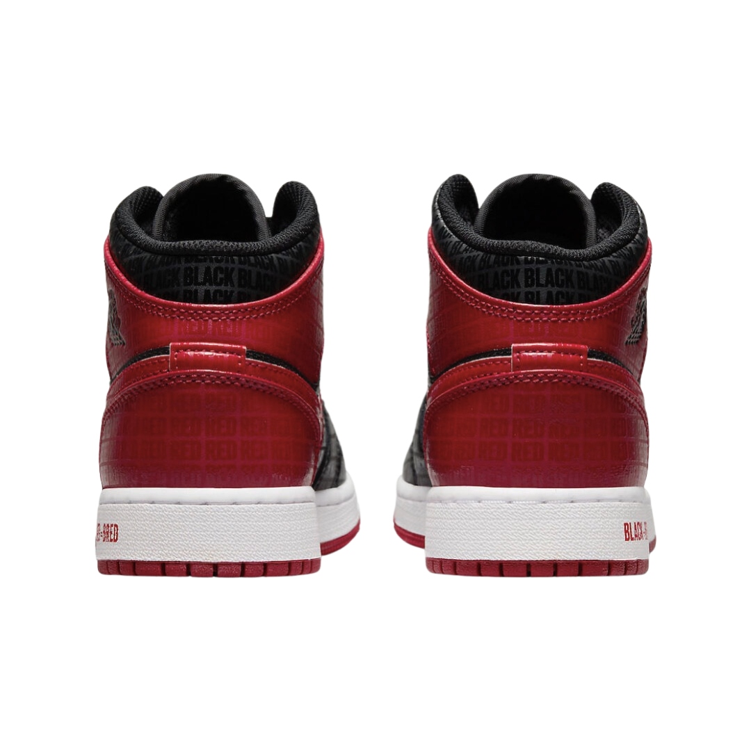 Air Jordan 1 Mid GS BRED Text Black Gym Red White