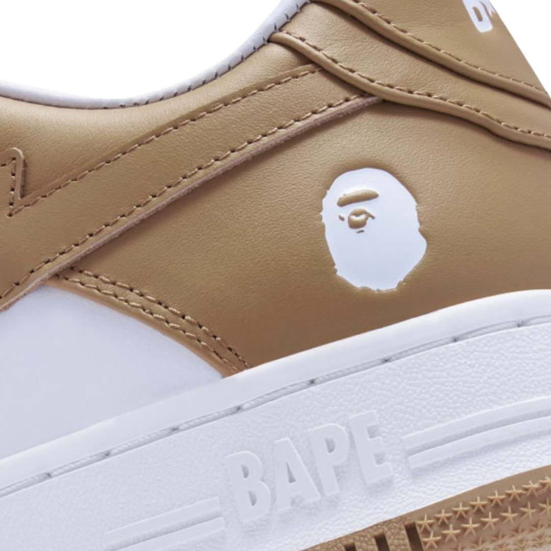 A Bathing Ape Bapesta Low Leather Beige White