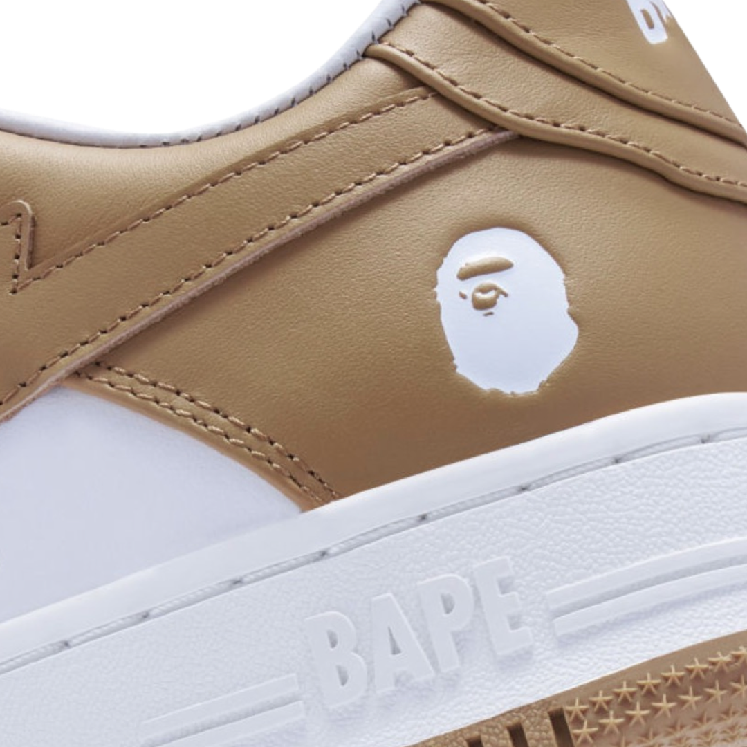 A Bathing Ape Bapesta Low Leather Beige White