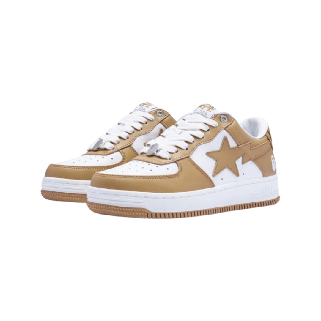 A Bathing Ape Bapesta Low Leather Beige White