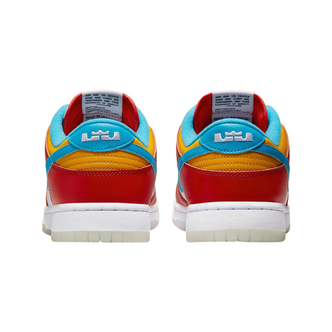 Nike Dunk Low x Lebron James "Fruity Pebbles" Habanero Red Laser Blue White