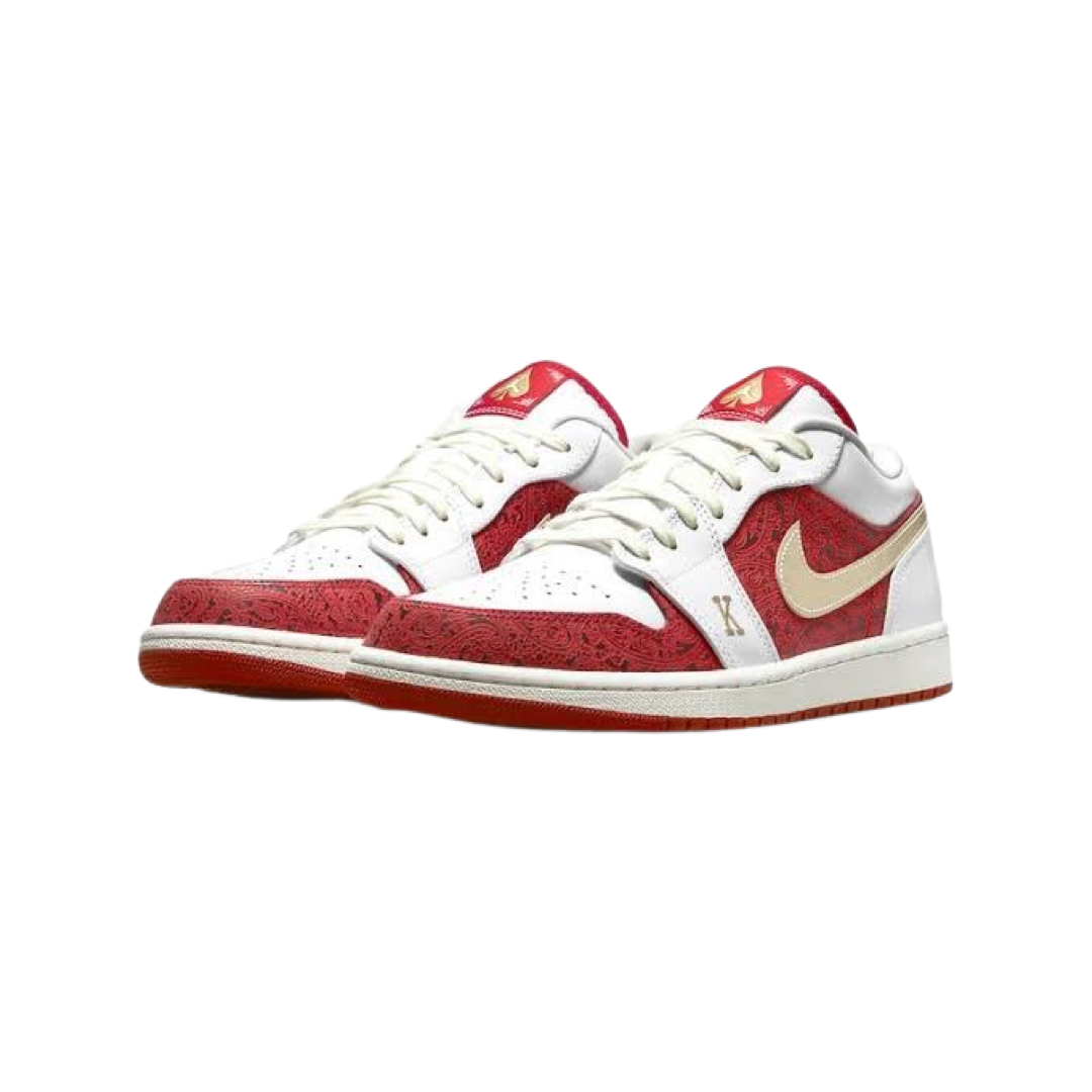 Air Jordan 1 Low Spades White Metallic Gold University Red Sail