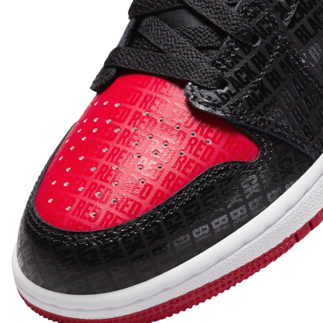 Air Jordan 1 Mid GS BRED Text Black Gym Red White