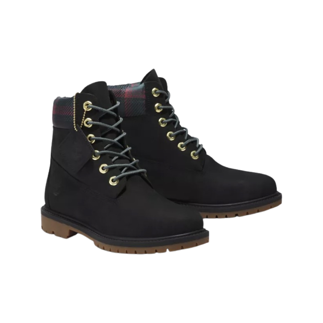 Women's Timberland 6 Inch Premium Heritage Cupsole Black Nubuck Pink Boots