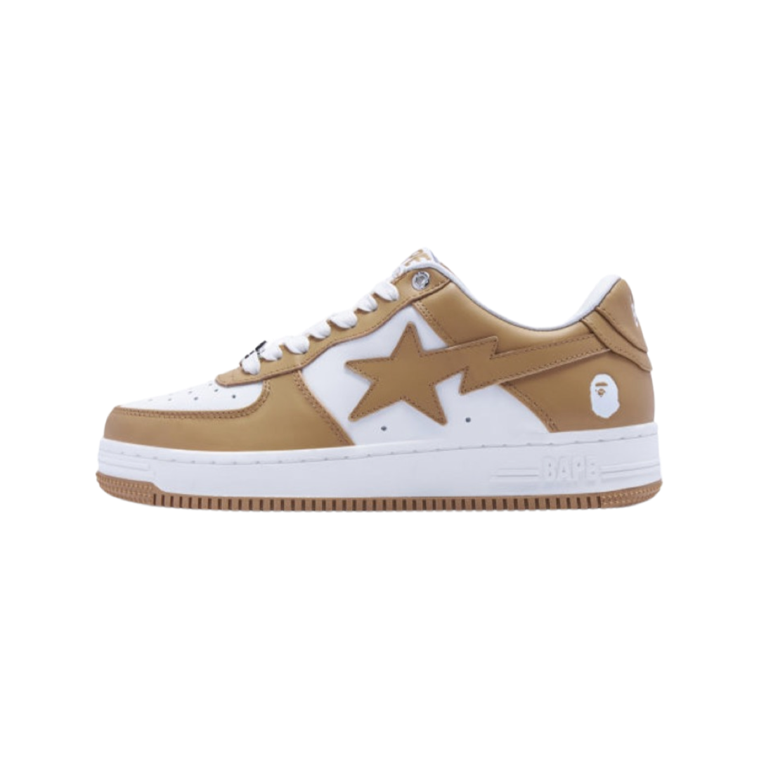 A Bathing Ape Bapesta Low Leather Beige White