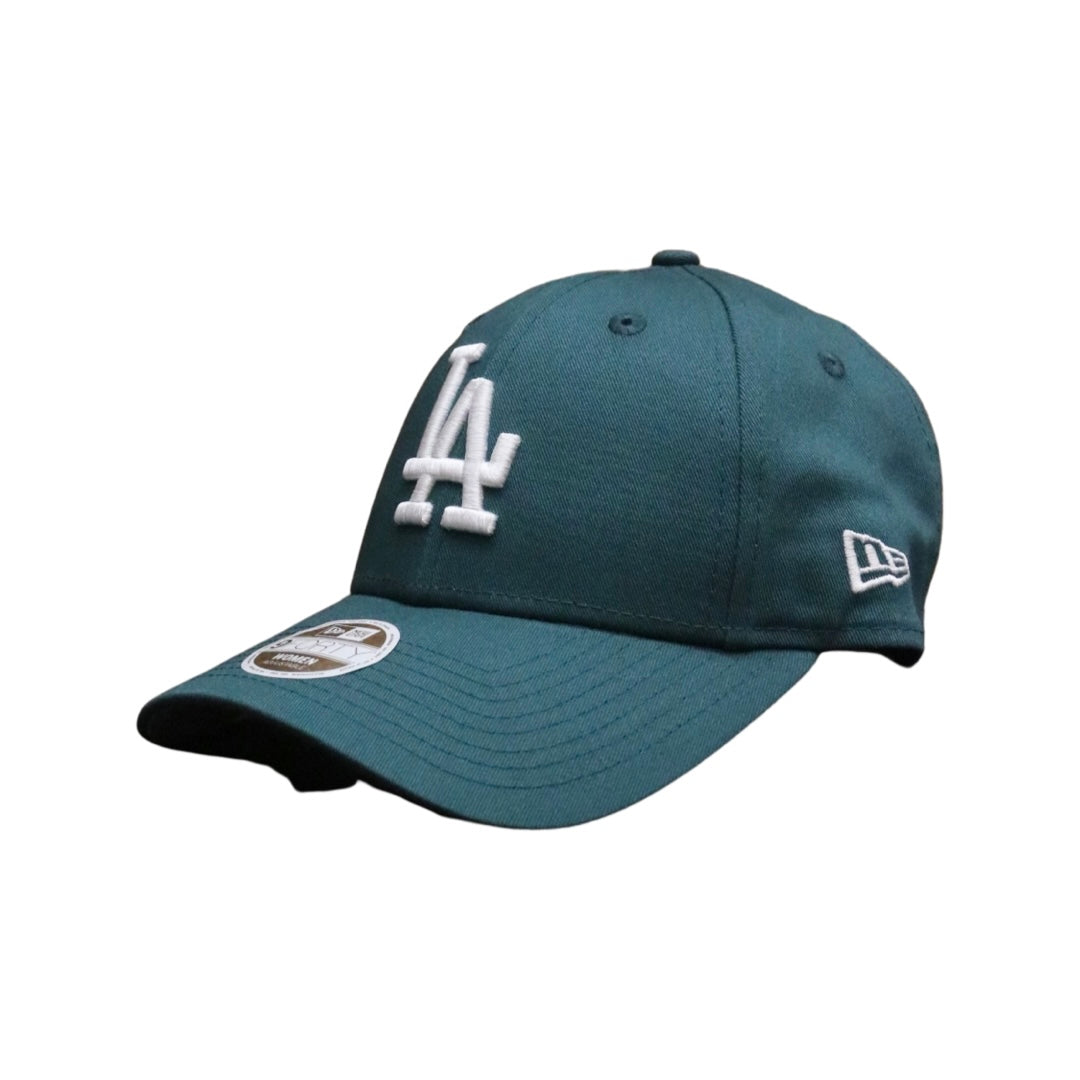 Women's New Era 940 Pre-Curved LA Dodgers Pine Green White Clothstrap Cap