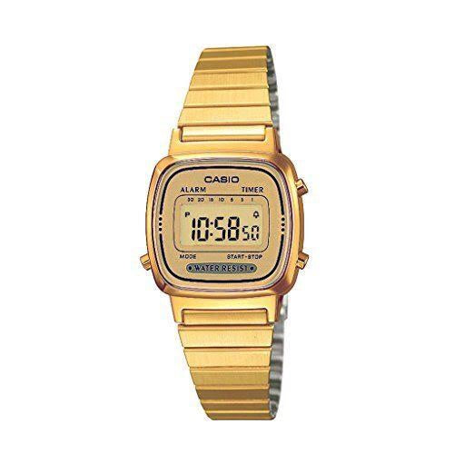 Ladies Casio Vintage World Timer Gold Face Gold Steel Band LA670WGA9
