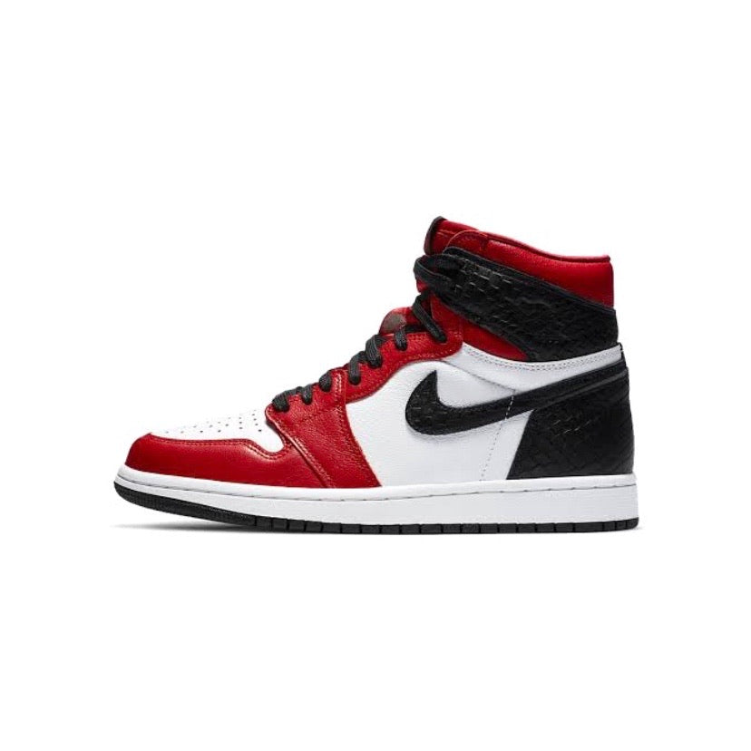 Women's Air Jordan 1 High Satin Red Snake Skin Gym Red White Black